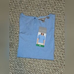 NWT Ted Baker Women's Crewneck Elastic Smocked Short Sleeves Blouse, Blue, Size